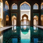 아랍어권에서의 건축 양식 - **Historical Grandeur and Intricate Ornamentation:**
    A majestic interior of a historical Arabic ...