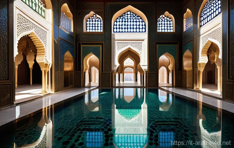 아랍어권에서의 건축 양식 - **Historical Grandeur and Intricate Ornamentation:**
    A majestic interior of a historical Arabic ...